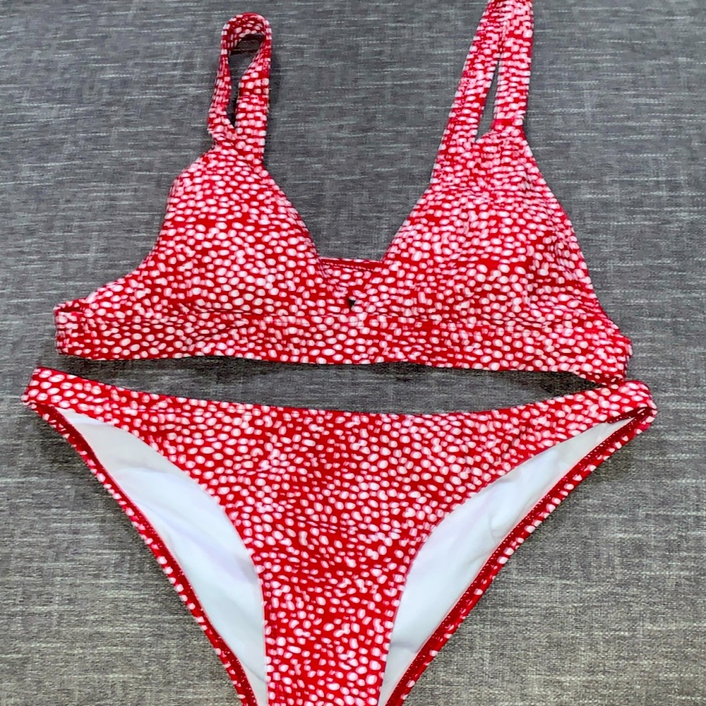 Red and white bikini